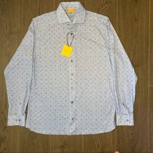 Hickey Freeman New York Geo Blue Button Up Dress Shirt
